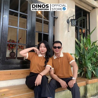 Áo Đồng Phục Polo In Theo Yêu Cầu DINOS GTB - Vải Cá Sấu Thoáng Mát, Màu Bò Phối Kem, Đủ Size Nam Nữ