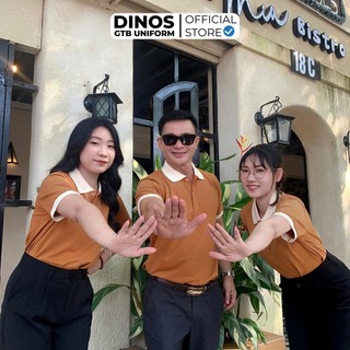 Áo Đồng Phục Polo In Theo Yêu Cầu DINOS GTB - Vải Cá Sấu Thoáng Mát, Màu Bò Phối Kem, Đủ Size Nam Nữ