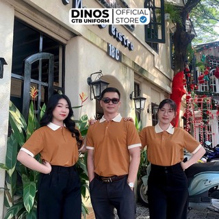 Áo Đồng Phục Polo In Theo Yêu Cầu DINOS GTB - Vải Cá Sấu Thoáng Mát, Màu Bò Phối Kem, Đủ Size Nam Nữ