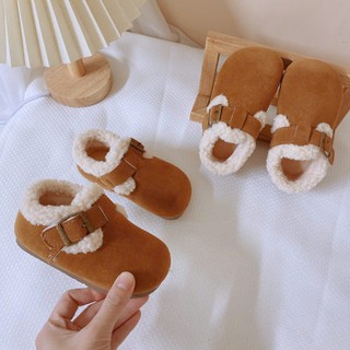 Giày Bốt Cổ Ngắn Da Lộn Quai Dính Cổ Lông Cừu Lót Lông Cho Bé 2 - 6 Tuổi K031