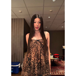 Sẵn  Hỏa Tốc - Đầm da beo “Chiffon Leopard Bowknot Oversized Mini “ hot trend 2026