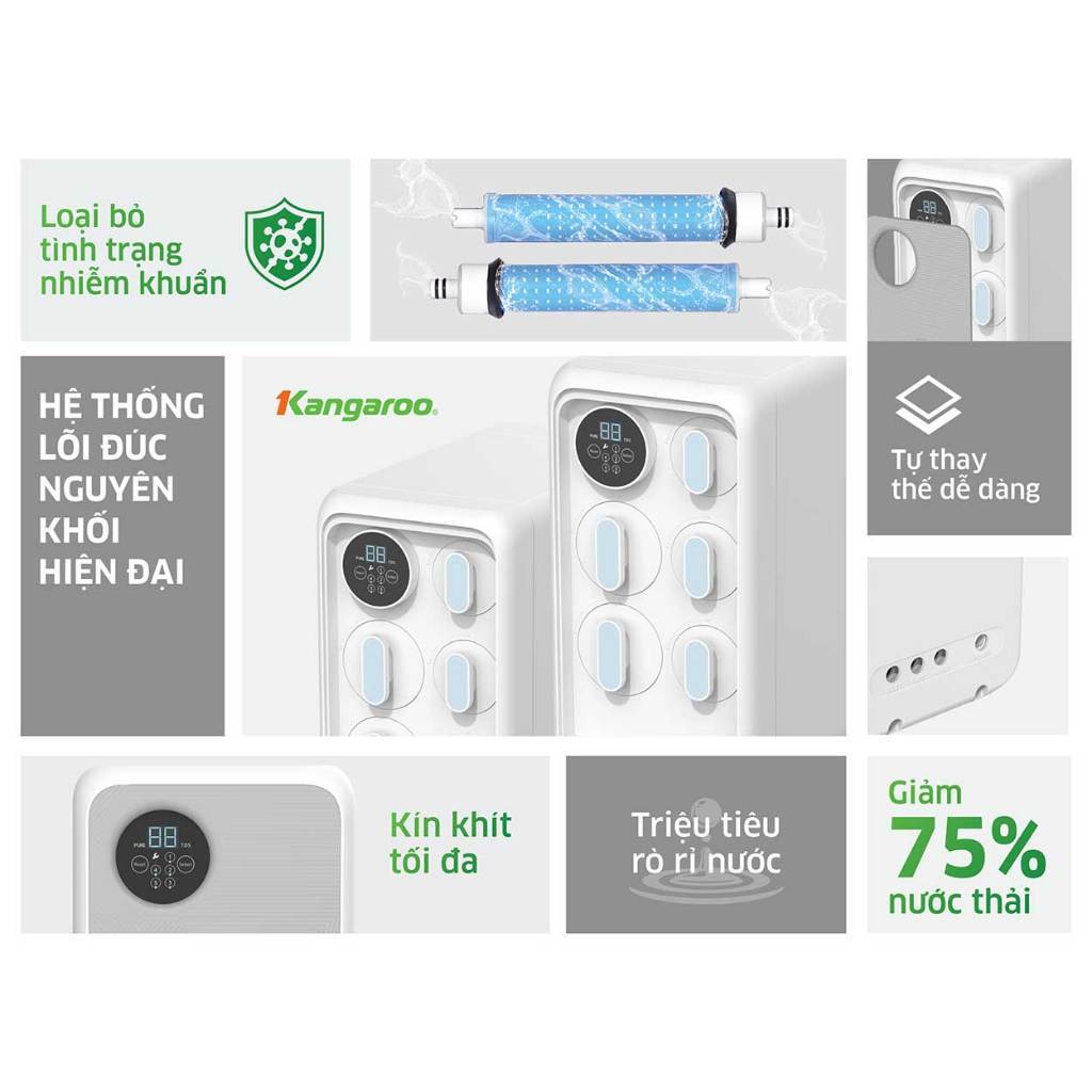 Máy lọc nước Kangaroo Hydrogen KG400HU, Máy Lọc Nước RO Không Bình Áp Công Suất Lọc 60 Lít/h