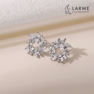 Khuyên tai nữ bông tai nguyệt quế đính đá phong cách tiểu thư Larme Accesories -KT0243
