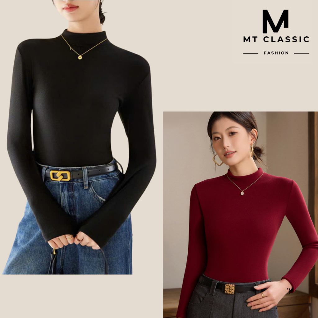 Áo cổ lọ tay dài, áo thun cổ cao 5cm chất thun tăm nhí co giãn 4 chiều, mềm mịn, form áo ôm basic có size - MT CLASSIC