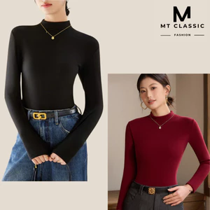 Áo cổ lọ tay dài, áo thun cổ cao 5cm chất thun tăm nhí co giãn 4 chiều, mềm mịn, form áo ôm basic có size - MT CLASSIC