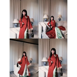 Set áo dài cao cấp 4 tà mix quần lụa gấm tặng kèm tag hồ điệp sang xinh dành cho chị em chúc tết xịn - Baotrang.clothes