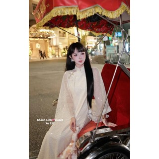 Set áo dài lưới kim sa mix quần lụa cao cấp hàng loại 1 dành cho chị em mặc đi chơi tết sang chảnh - Baotrang.clothes