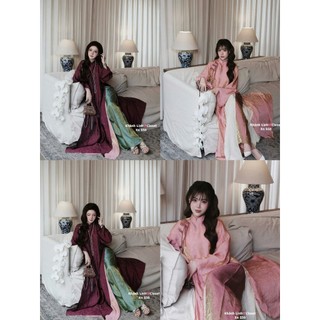 Set áo dài gấp đính 3 nơ ngực mix quần lụa form rộng cao cấp dành cho chị em mặc đi chơi chúc tết xịn - Baotrang.clothes