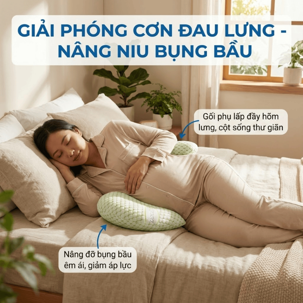 Gối Bầu Cánh Tiên Babi1 Vải Lưới Thoáng Khí, Nâng Đỡ Bụng, Hỗ Trợ Giảm Đau Kèm Gối Kê Lưng Đa Năng