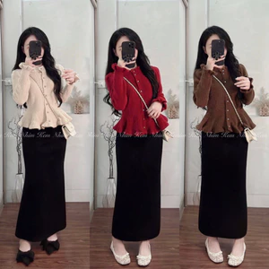 Áo len gạo kim tuyến khuy nhỏ bèo gấu dày dặn
