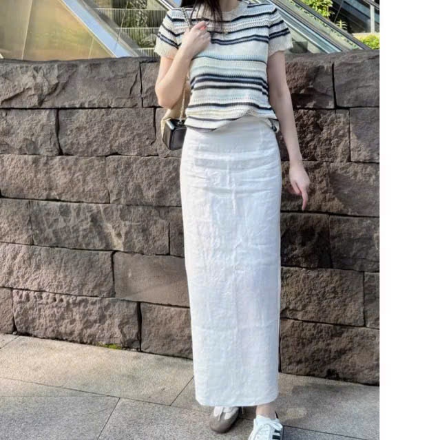 𝗘𝗹𝘀𝗮 𝗦𝗵𝗶𝗿𝘁- | BEELY| Chân váy Linen midi dáng bút chì 2 lớp