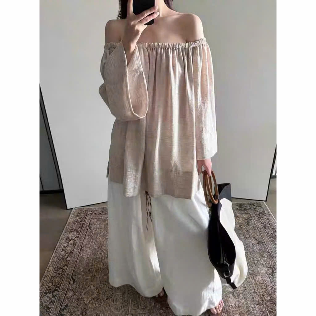 𝗦𝘂𝘀𝗶 𝗟𝗶𝗻𝗲𝗻 - | BEELY | Áo Linen trễ vai Tưng Vân Gỗ