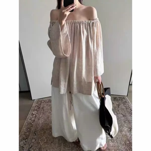 𝗦𝘂𝘀𝗶 𝗟𝗶𝗻𝗲𝗻 - | BEELY | Áo Linen trễ vai Tưng Vân Gỗ