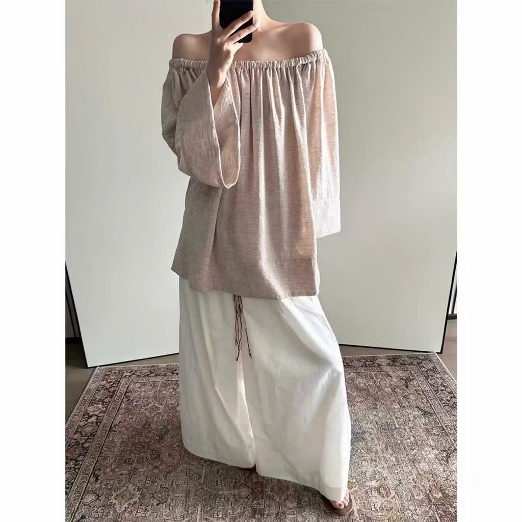 𝗦𝘂𝘀𝗶 𝗟𝗶𝗻𝗲𝗻 - | BEELY | Áo Linen trễ vai Tưng Vân Gỗ