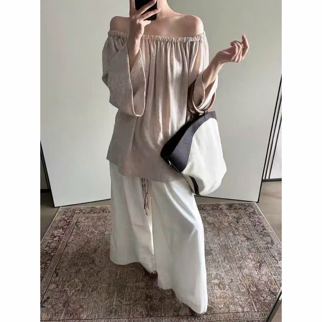 𝗦𝘂𝘀𝗶 𝗟𝗶𝗻𝗲𝗻 - | BEELY | Áo Linen trễ vai Tưng Vân Gỗ