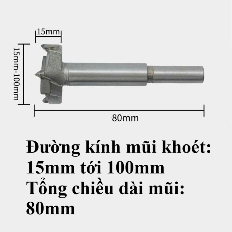 Mũi Khoan Gỗ , Mũi Khoét Gỗ Lưỡi Hợp Kim Chuôi Tròn 30MM Tới 100MM