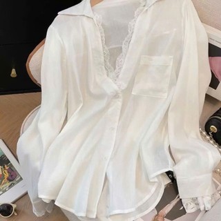 Áo Sơ Mi Đũi  Mềm Mại Thiết Kế chữ V phối ren Nữ Tính Thanh Lịch