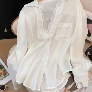 Áo Sơ Mi Đũi  Mềm Mại Thiết Kế chữ V phối ren Nữ Tính Thanh Lịch