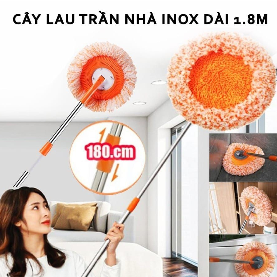 Chổi Lau Trần Nhà, Cây Quét Trần Nhà Hình Hoa Hướng Dương Đa Năng Xoay 180 Độ Cán Inox Dài 180cm