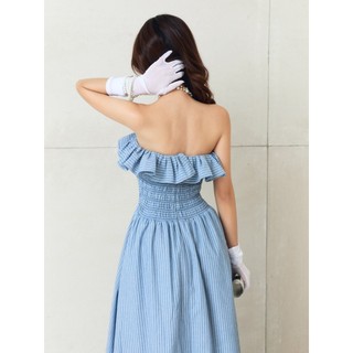 Đầm Dài Striped Maxi Dress Ruffle Detail, Chất Vải Linen Sọc Thoải Mái, WDD085 SOME HOW STORE