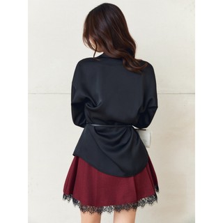 Chân Váy Ngắn Side Pleat Lacey Hem, Chất Vải Bố Chéo Nhật Thoải Mái ,WCV052 SOME HOW STORE