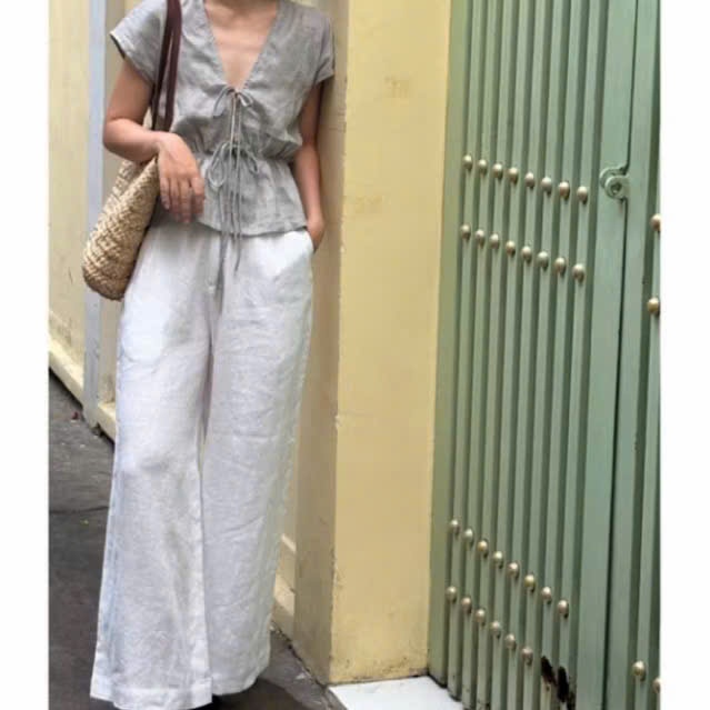 𝗦𝘆 𝗟𝗶𝗻𝗲𝗻 - |BEELY| - Áo Linen thắt nơ cổ V