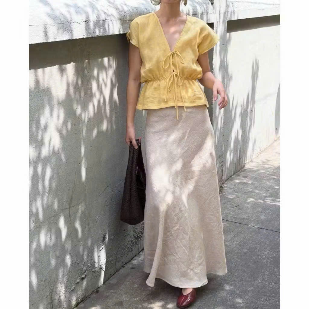 𝗦𝘆 𝗟𝗶𝗻𝗲𝗻 - |BEELY| - Áo Linen thắt nơ cổ V