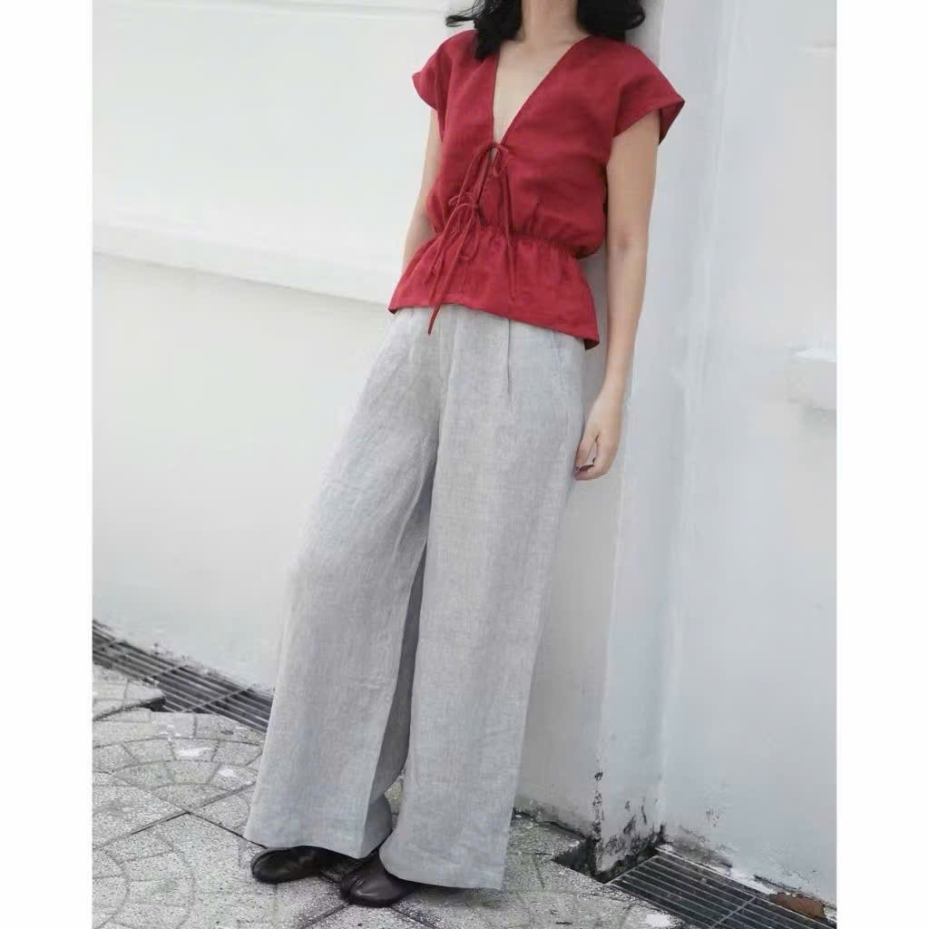 𝗦𝘆 𝗟𝗶𝗻𝗲𝗻 - |BEELY| - Áo Linen thắt nơ cổ V