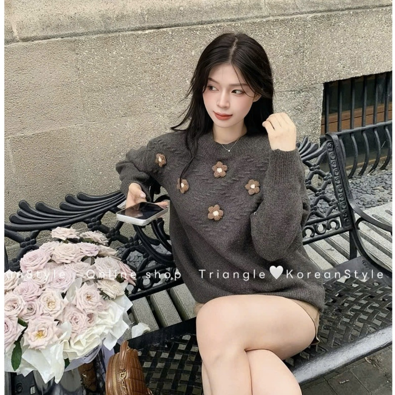 TRIANGLE - Liti Sweater(Cân nhắc kỹ, returned is not welcomed)- Áo len phối hoa Hàn Quốc phong cách đơn giản, thanh lịch