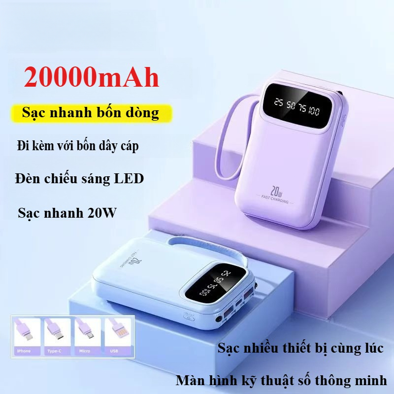 Pin Dự Phòng Mini 20000mAh - Sạc Nhanh, Nhỏ Gọn Tiện Lợi Cho Điện Thoại