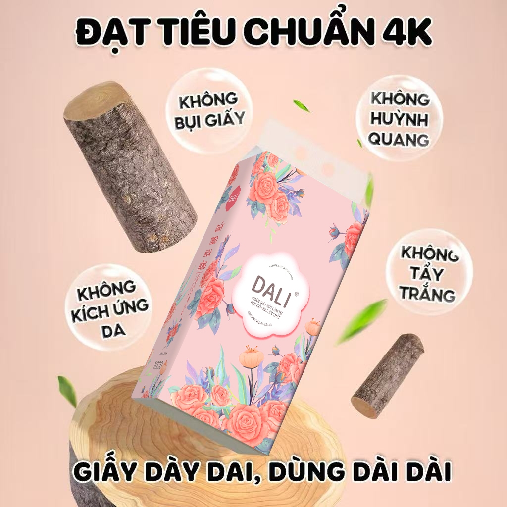 Thùng 12 Bịch Giấy Treo Đa Năng DALI Hoa Hồng, Khăn Rút Treo Trường 4 Lớp mỗi bịch 1000 Tờ Tặng Kèm 6 Móc Treo