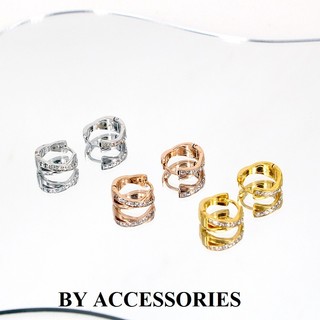 Bông tai nữ titan form tròn nhỏ kiểu 2 vòng chéo khảm đá vuông lấp lánh không gỉ WE2553 BY ACCESSORIES