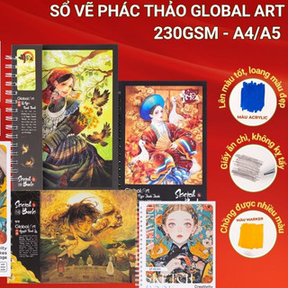 [Sale 50%] Sổ Vẽ Đa Chất Liệu Global Art 230GSM A4 A5 Không Kỵ Tẩy, Sổ Sketchbook 30 Tờ Phác Thảo Vẽ Màu Nư