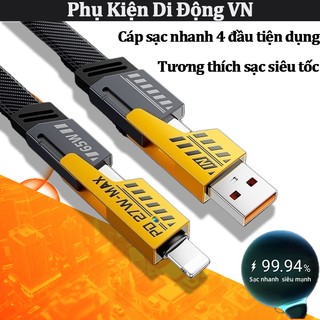 Cáp sạc nhanh 65W Mecha 4 trong 1 tương thích iPhone USB Type-C với 4 đầu kết nối tiện lợi