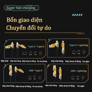 Cáp sạc nhanh 65W Mecha 4 trong 1 tương thích iPhone USB Type-C với 4 đầu kết nối tiện lợi