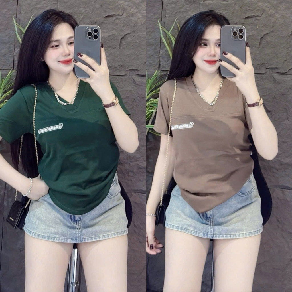 [ PHOM 40kg - 62kg ] Áo thun nữ Tay Ngắn cổ Tim chữ M CT09 )