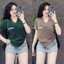 Áo thun nữ Tay Ngắn cổ Tim chữ M CT09 )