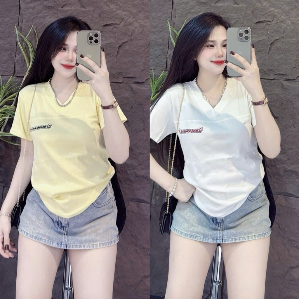 [ PHOM 40kg - 62kg ] Áo thun nữ Tay Ngắn cổ Tim chữ M CT09 )