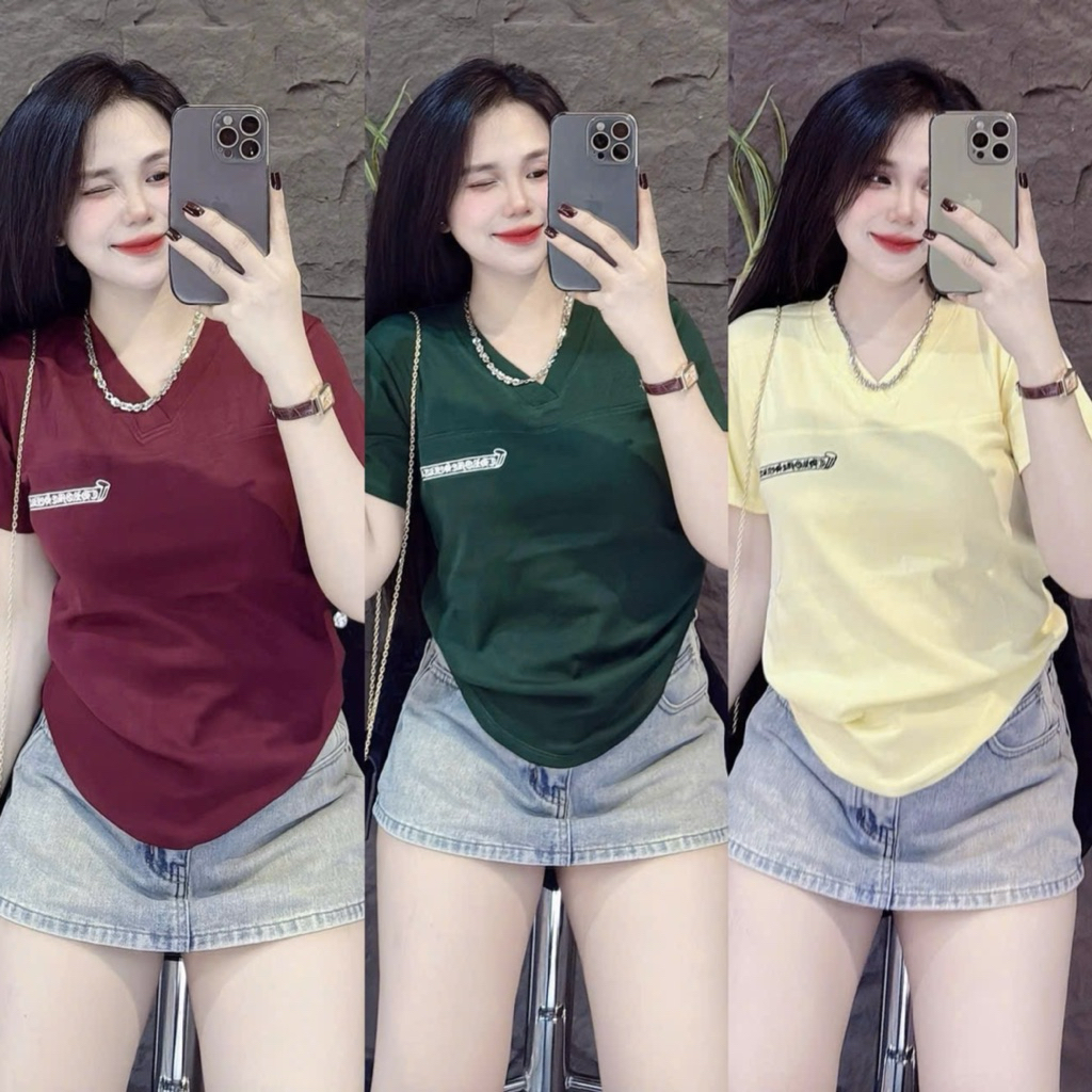 [ PHOM 40kg - 62kg ] Áo thun nữ Tay Ngắn cổ Tim chữ M CT09 )