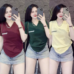 Áo thun nữ Tay Ngắn cổ Tim chữ M CT09 )