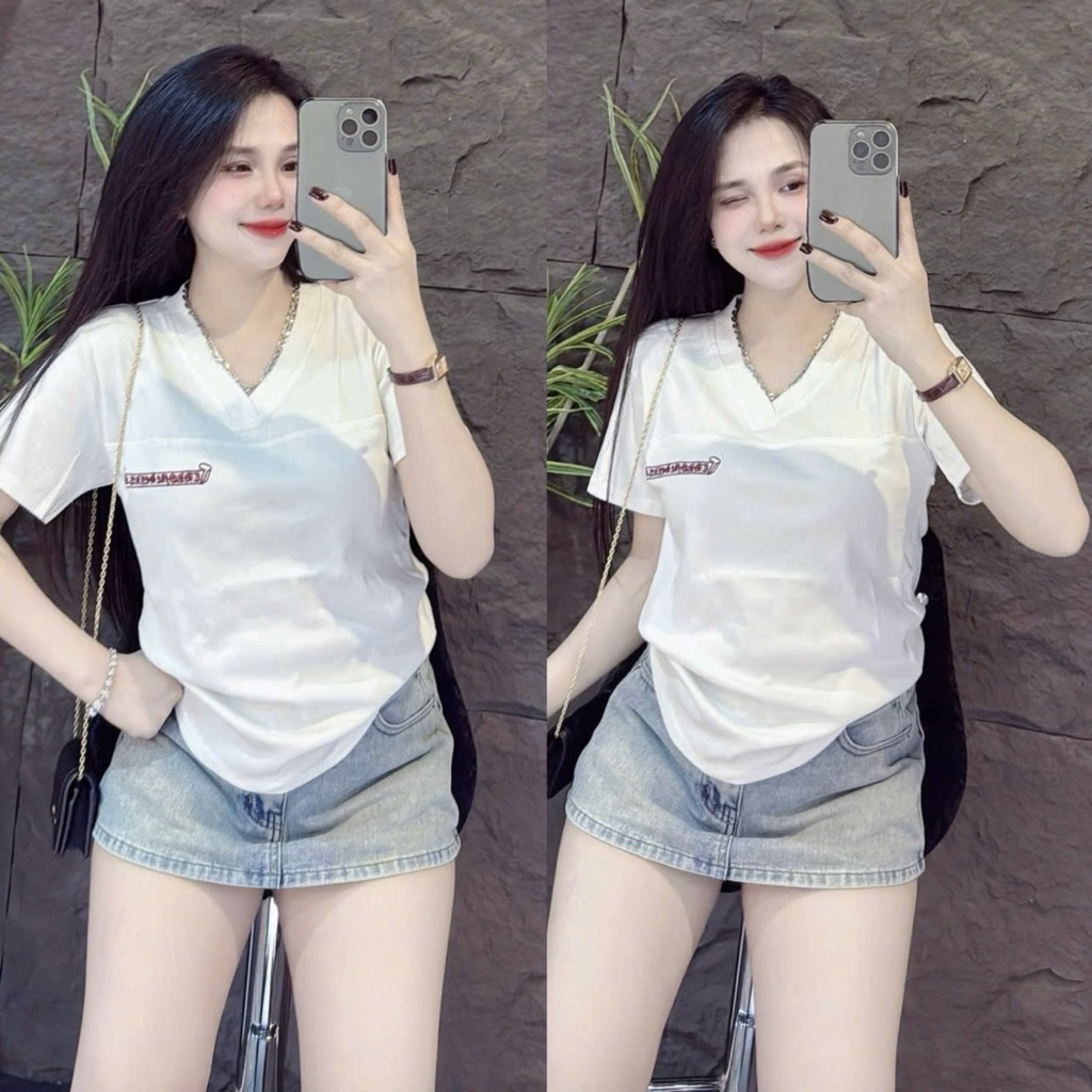 [ PHOM 40kg - 62kg ] Áo thun nữ Tay Ngắn cổ Tim chữ M CT09 )