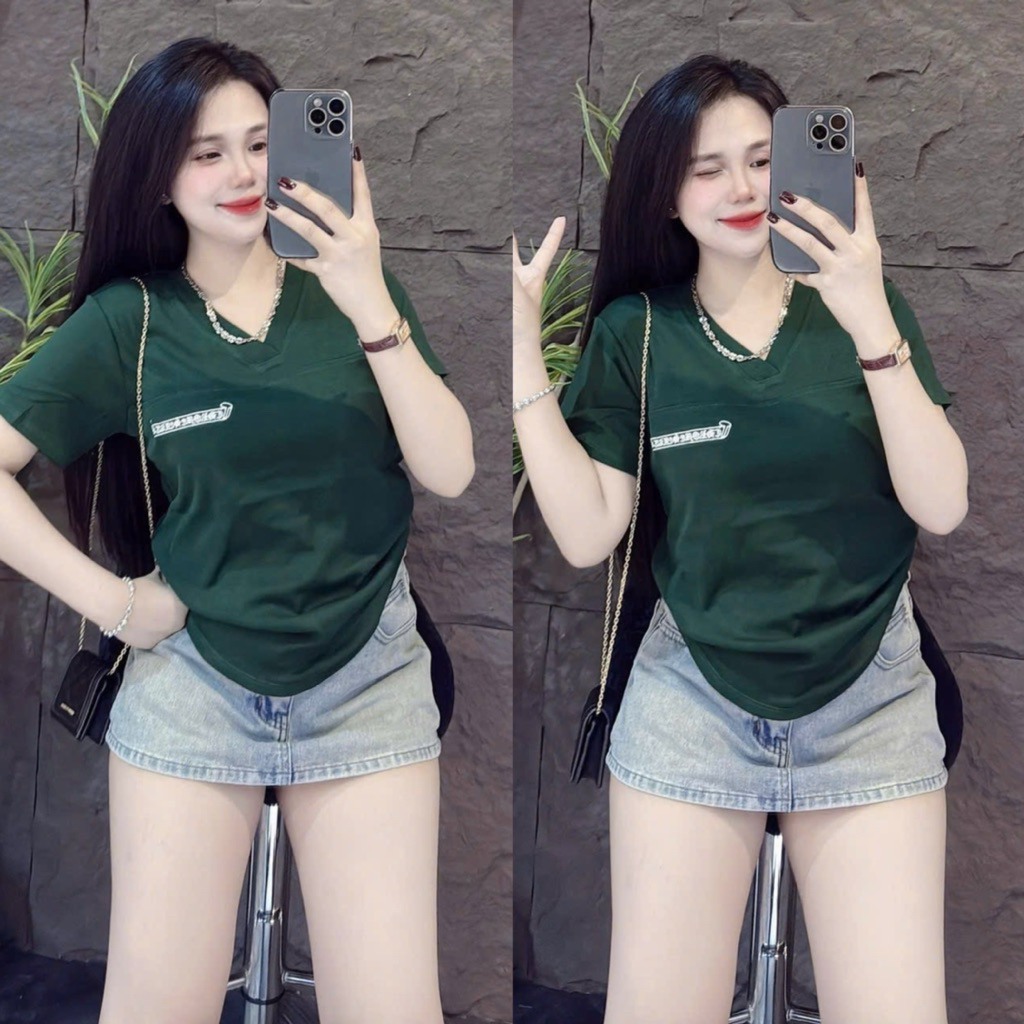 [ PHOM 40kg - 62kg ] Áo thun nữ Tay Ngắn cổ Tim chữ M CT09 )
