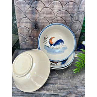 Combo 5 Tô Gốm Vẽ Gà Trống Size Đại - Gốm Lái Thiêu - Gốm Xưa Cho Người Hoài Niệm