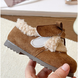 MỚI sz 21-30 Bốt Cổ Lông Cừu Da Lộn Phối Quai Dán Nơ Phòng Cách Hàn Quốc Cho Bé Gái K198
