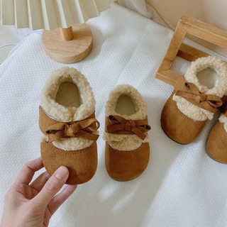 MỚI sz 21-30 Bốt Cổ Lông Cừu Da Lộn Phối Quai Dán Nơ Phòng Cách Hàn Quốc Cho Bé Gái K198