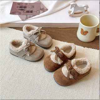 MỚI sz 21-30 Bốt Cổ Lông Cừu Da Lộn Phối Quai Dán Nơ Phòng Cách Hàn Quốc Cho Bé Gái K198