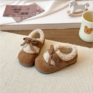 MỚI sz 21-30 Bốt Cổ Lông Cừu Da Lộn Phối Quai Dán Nơ Phòng Cách Hàn Quốc Cho Bé Gái K198