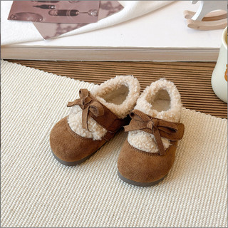 MỚI sz 21-30 Bốt Cổ Lông Cừu Da Lộn Phối Quai Dán Nơ Phòng Cách Hàn Quốc Cho Bé Gái K198