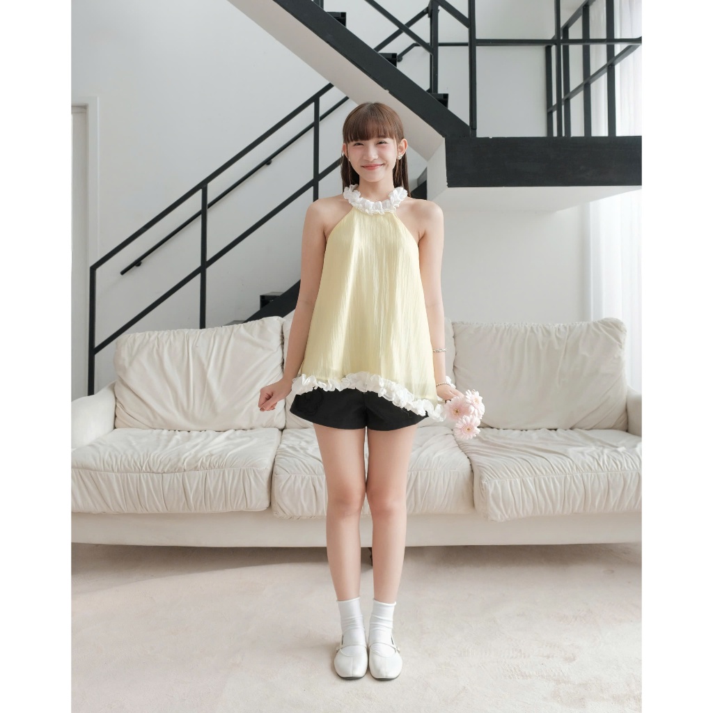 Áo Kiểu Nữ LABICE TOP Cổ Yếm Phối Bèo Dáng Xòe Bồng Siêu Xinh SECODEE