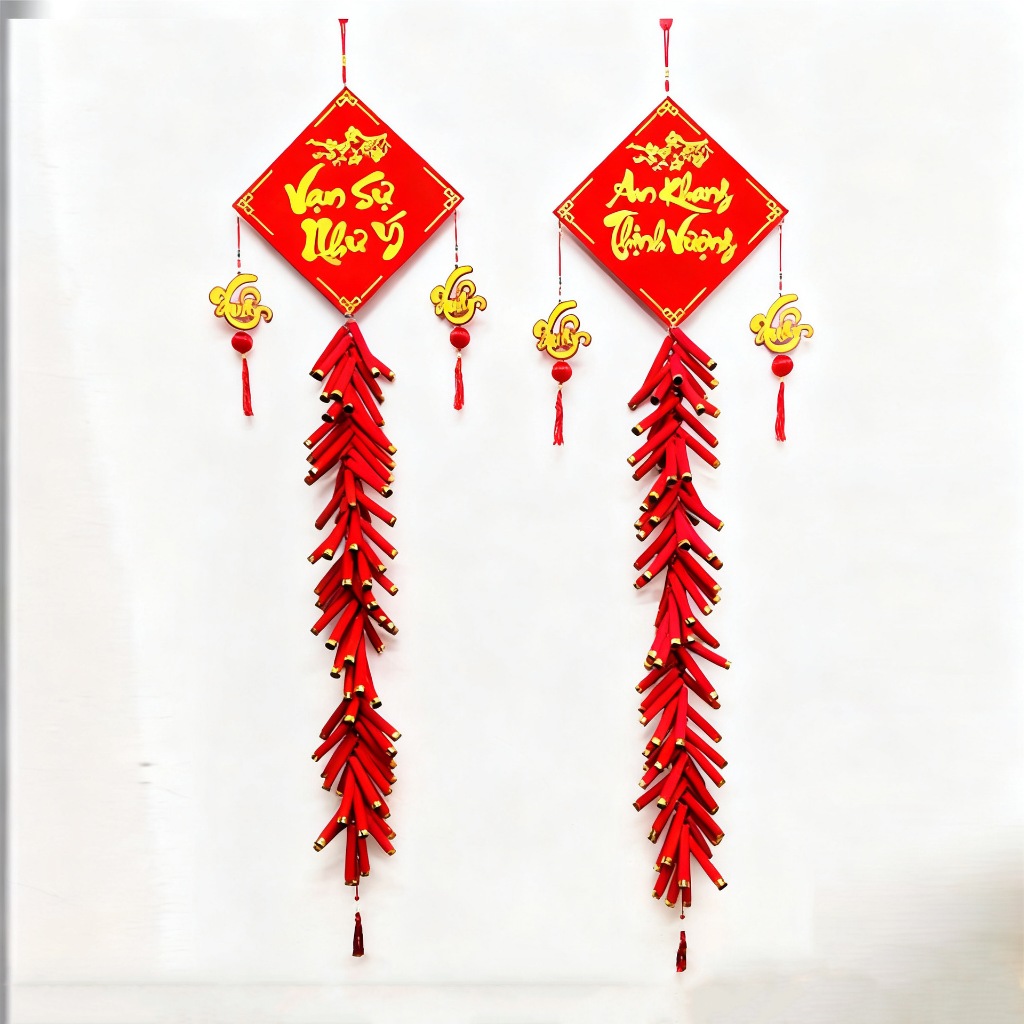 Pháo ống giấy treo trên khánh nhung dài 1met khánh 30cm  treo trang trí tết - đón năm mới.